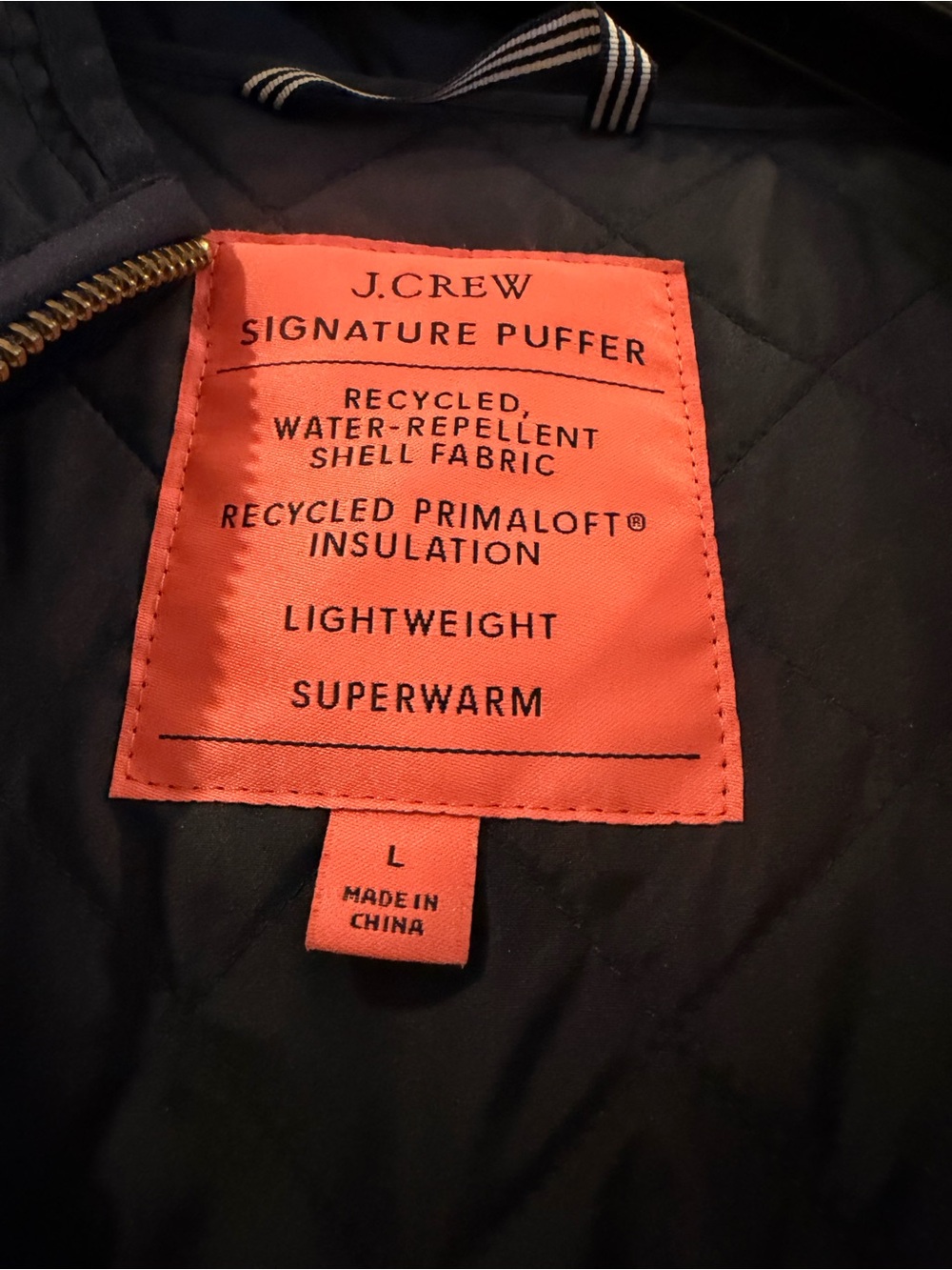 J. Crew Navy Quilted Puffer Jacket with Coral Label - Picture 2 of 3